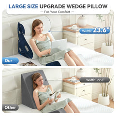 BDEUS cuña en uso leyendo en cama, postura ergonómica cómoda