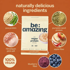 BE AMAZING ingredientes naturales exhibidos: guisante y calabaza