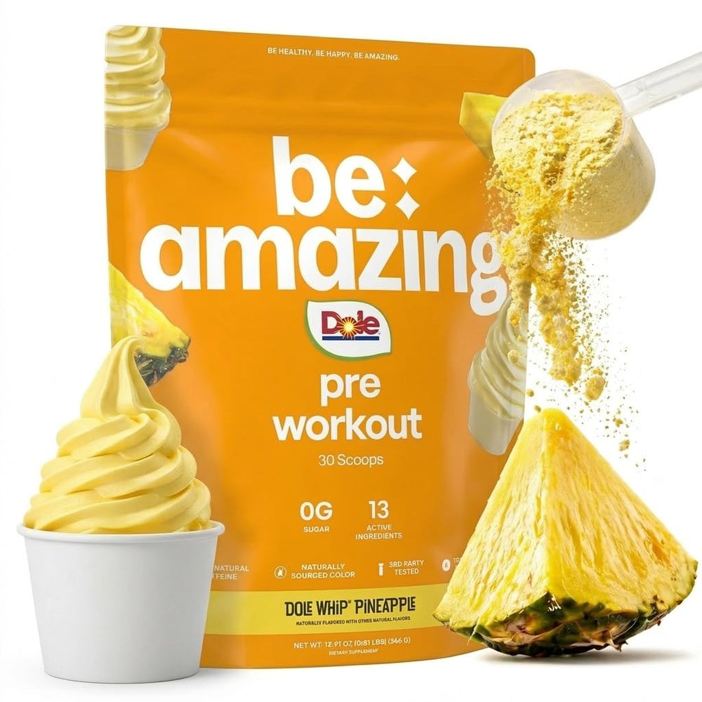 BE AMAZING envase frontal Dole Whip Piña muestra formato y beneficios