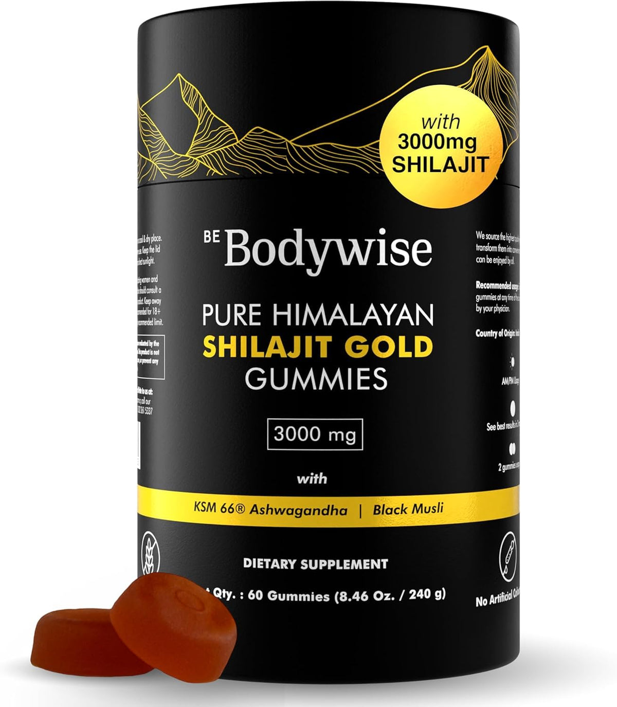 Be Bodywise gomitas frente del empaque que muestran 60 unidades y beneficio portable