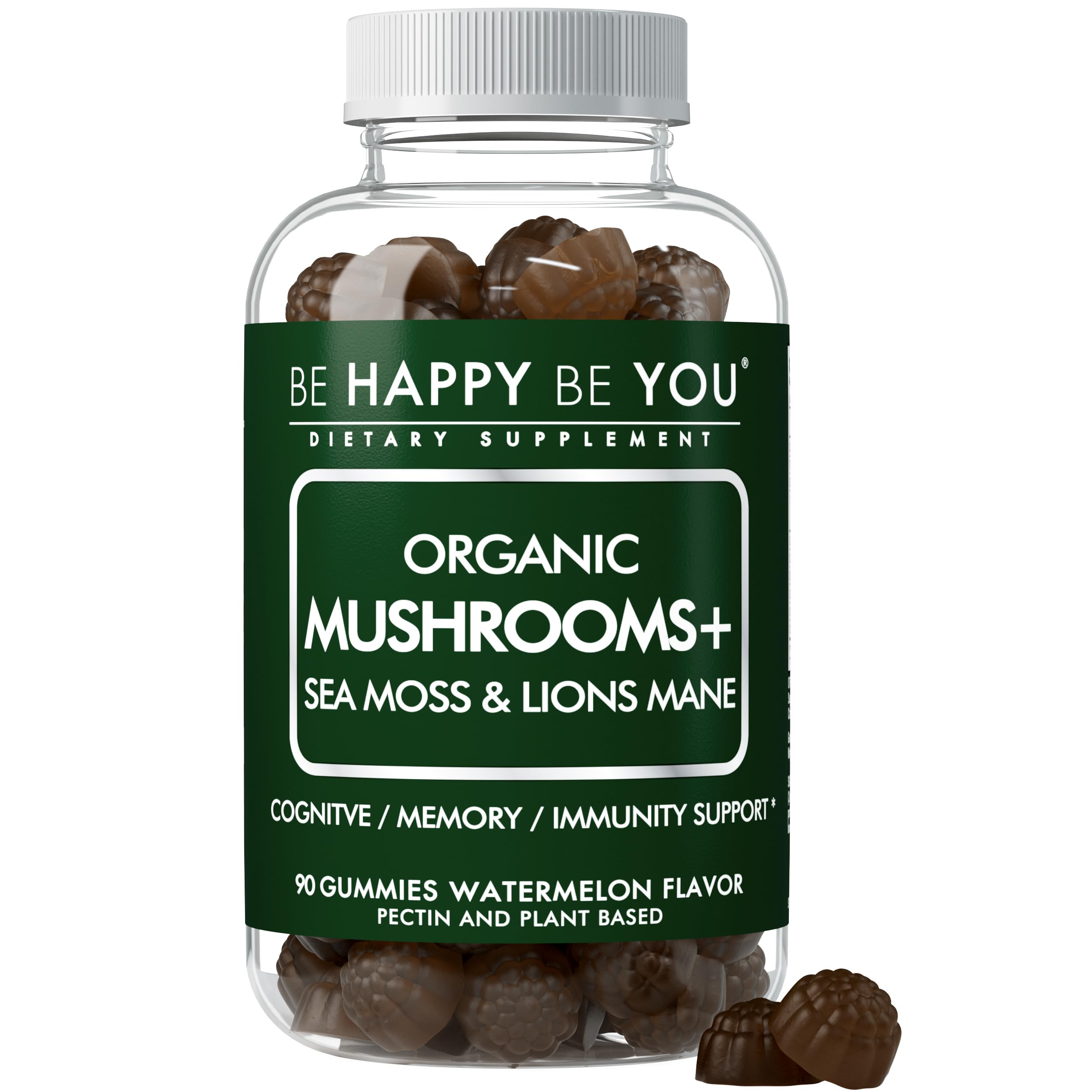Be Happy Be You frasco frontal mostrando 90 gomitas y beneficio conveniencia