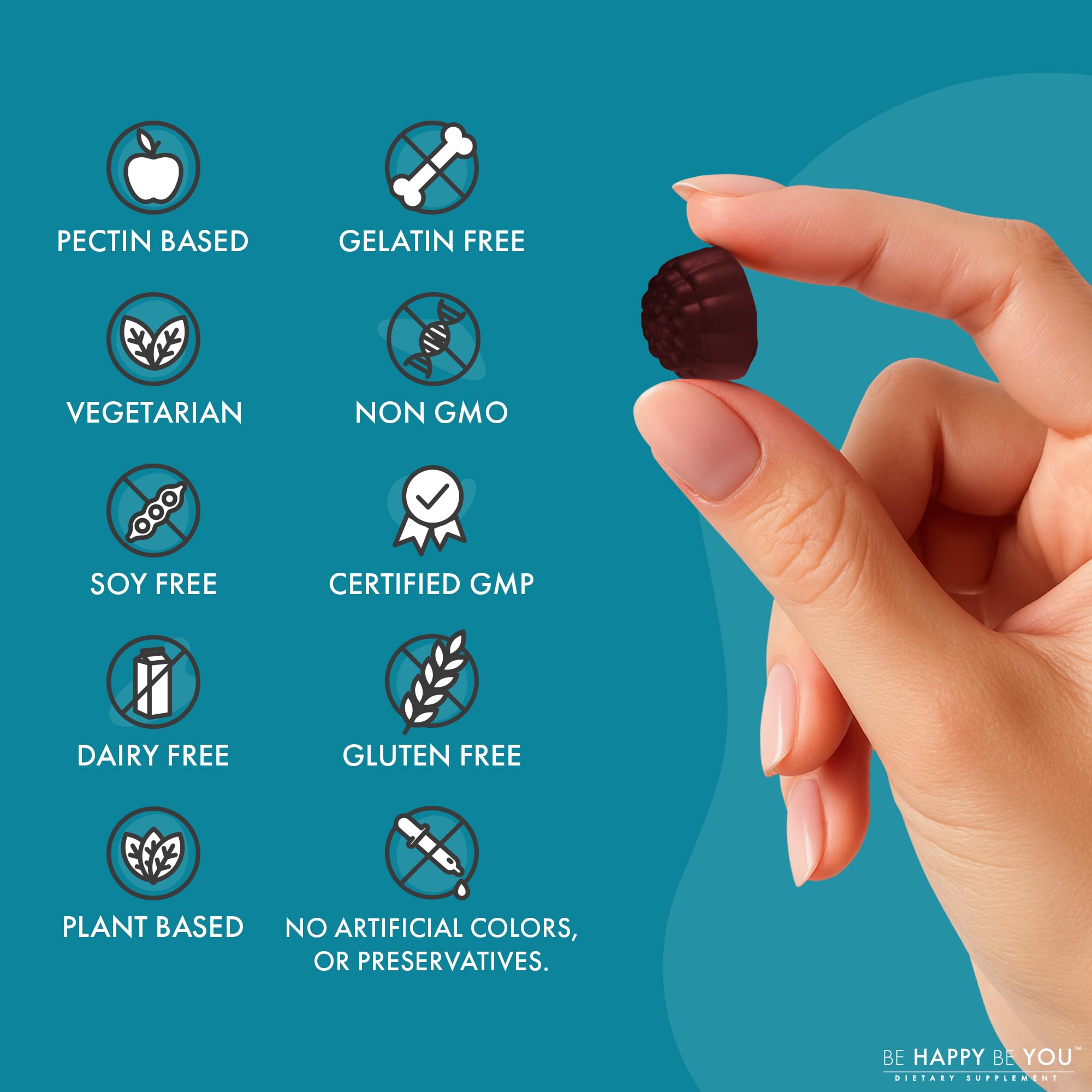 Be Happy Be You ingredientes clave magnesio glicinato y L‑teanina resaltados