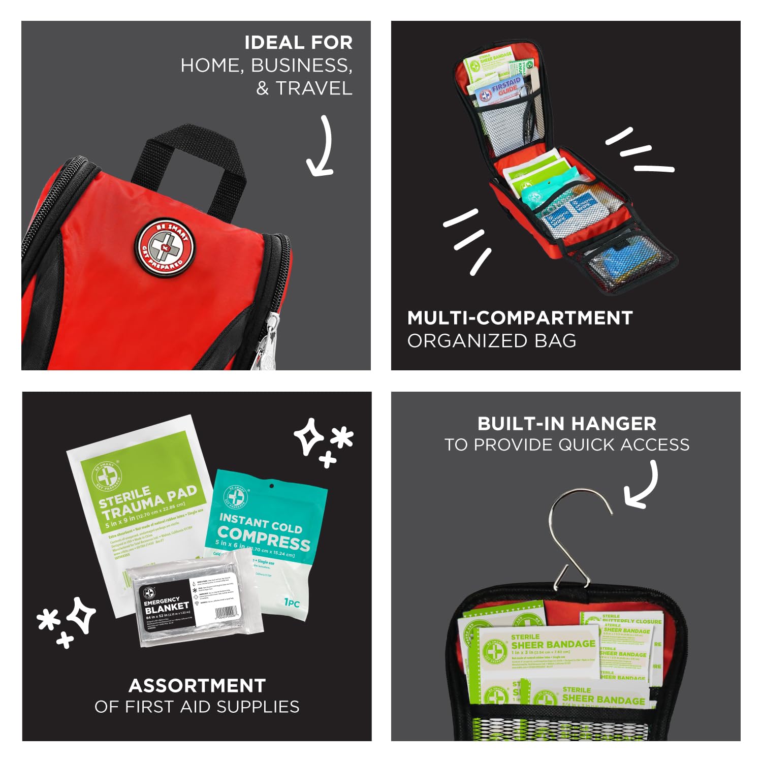 Be Smart Get Prepared interior organizado con compartimentos para acceso rápido