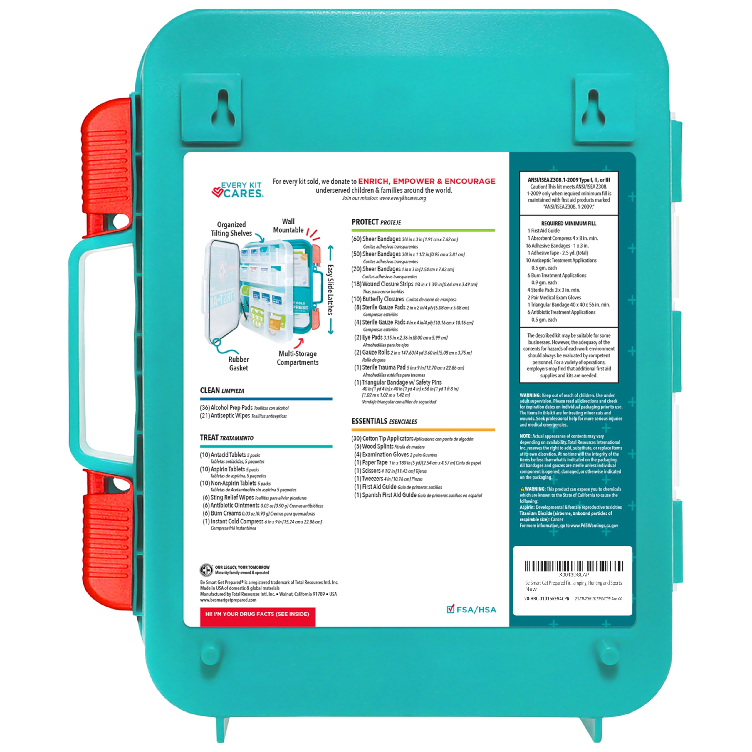 Be Smart Get Prepared montado en pared en oficina para cumplimiento OSHA/ANSI