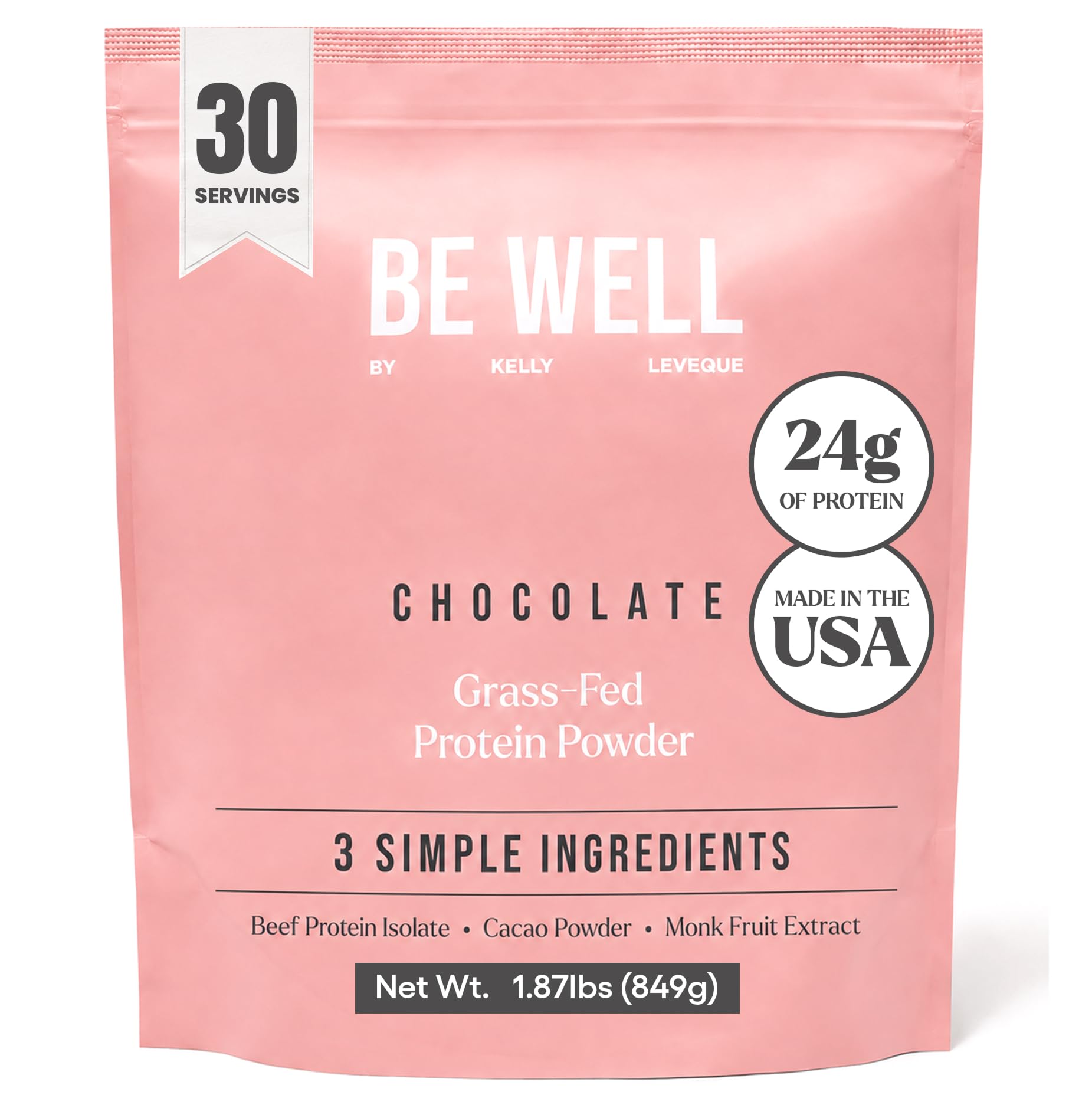 Be Well by Kelly envase frontal en chocolate, presentación clara y confiable