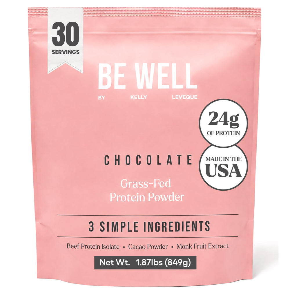 Be Well by Kelly envase frontal en chocolate, presentación clara y confiable