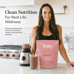 Be Well by Kelly etiqueta nutricional destacando 24 g de proteína por porción