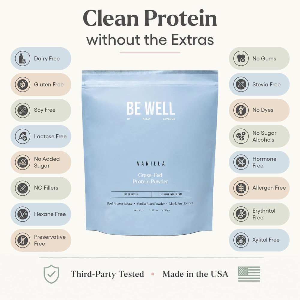 Be Well by Kelly LeVeque cuchara con porción de proteína, ilustra 23 g por servicio
