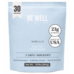 Be Well by Kelly LeVeque frasco delantero mostrando sabor vainilla y diseño limpio