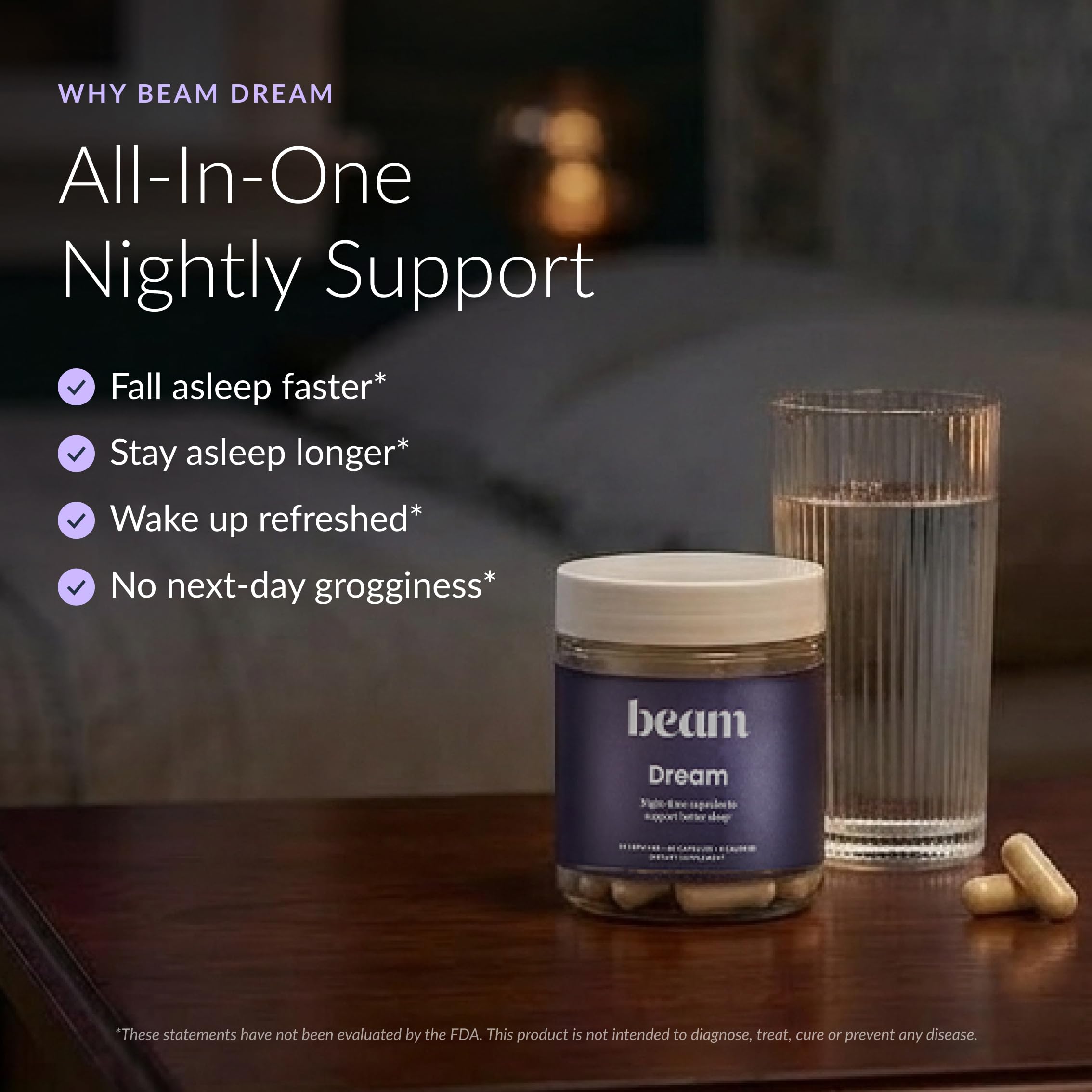 BEAM cápsula primer plano texturizada que facilita la ingestión nocturna