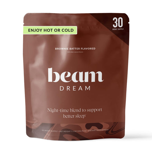 BEAM envase delantero mostrando rótulo y beneficios para sueño