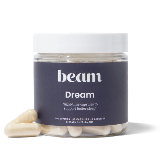 BEAM envase frontal mostrando fórmula para sueño y beneficio relajante