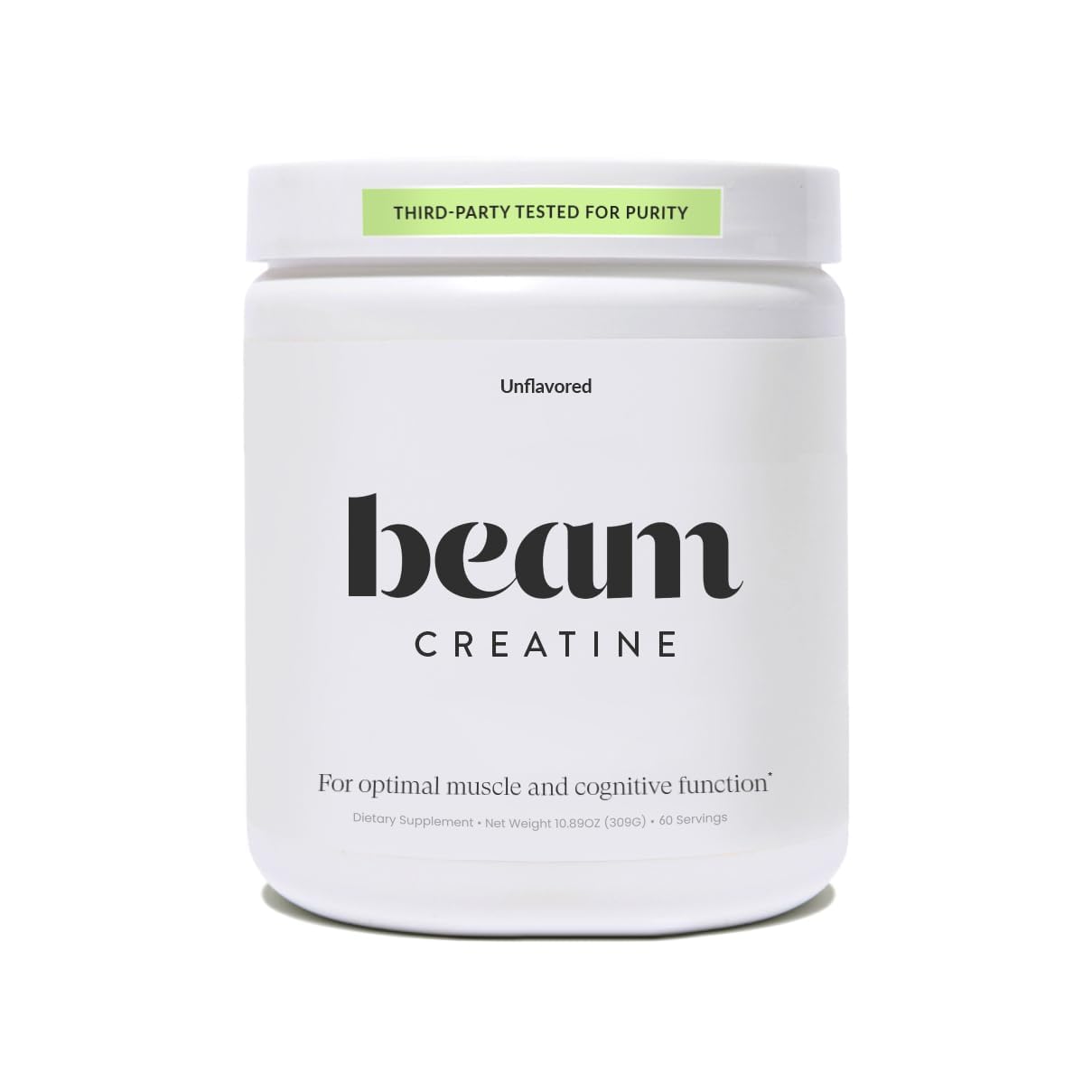 BEAM envase frontal de creatina muestra presentación y confianza