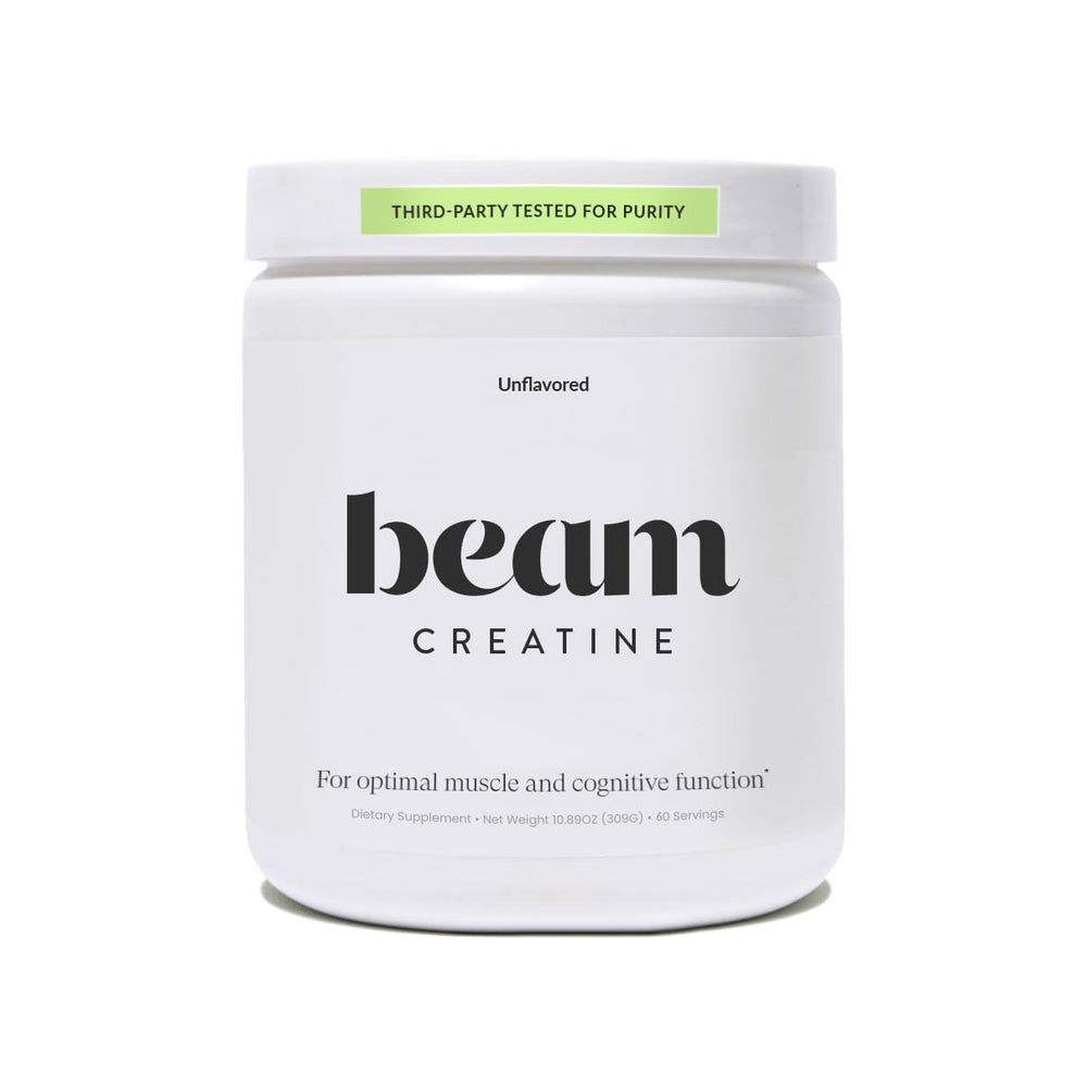 BEAM envase frontal de creatina muestra presentación y confianza