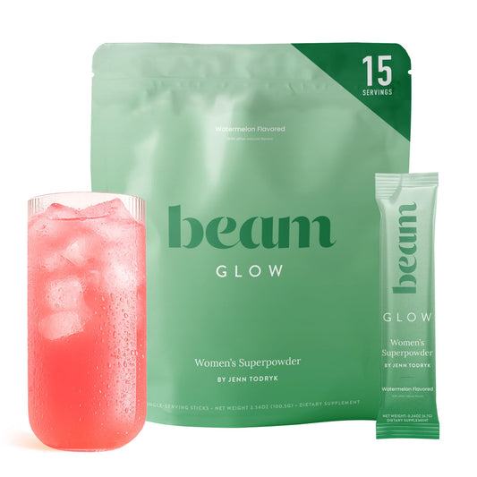 BEAM Glow frente del envase mostrando diseño y sabor sandía