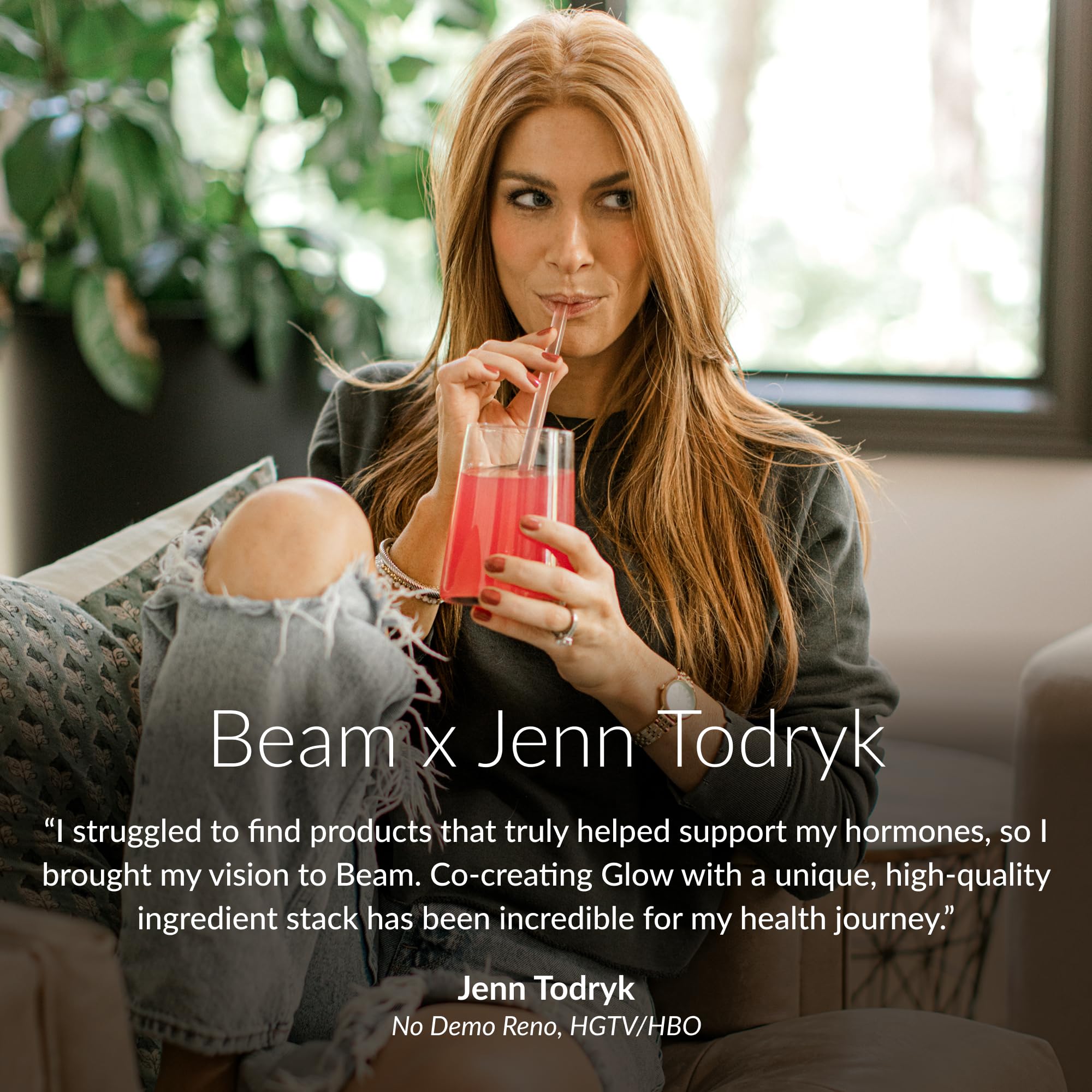 BEAM Glow ingredientes destacados como ashwagandha y sauzgatillo en caja