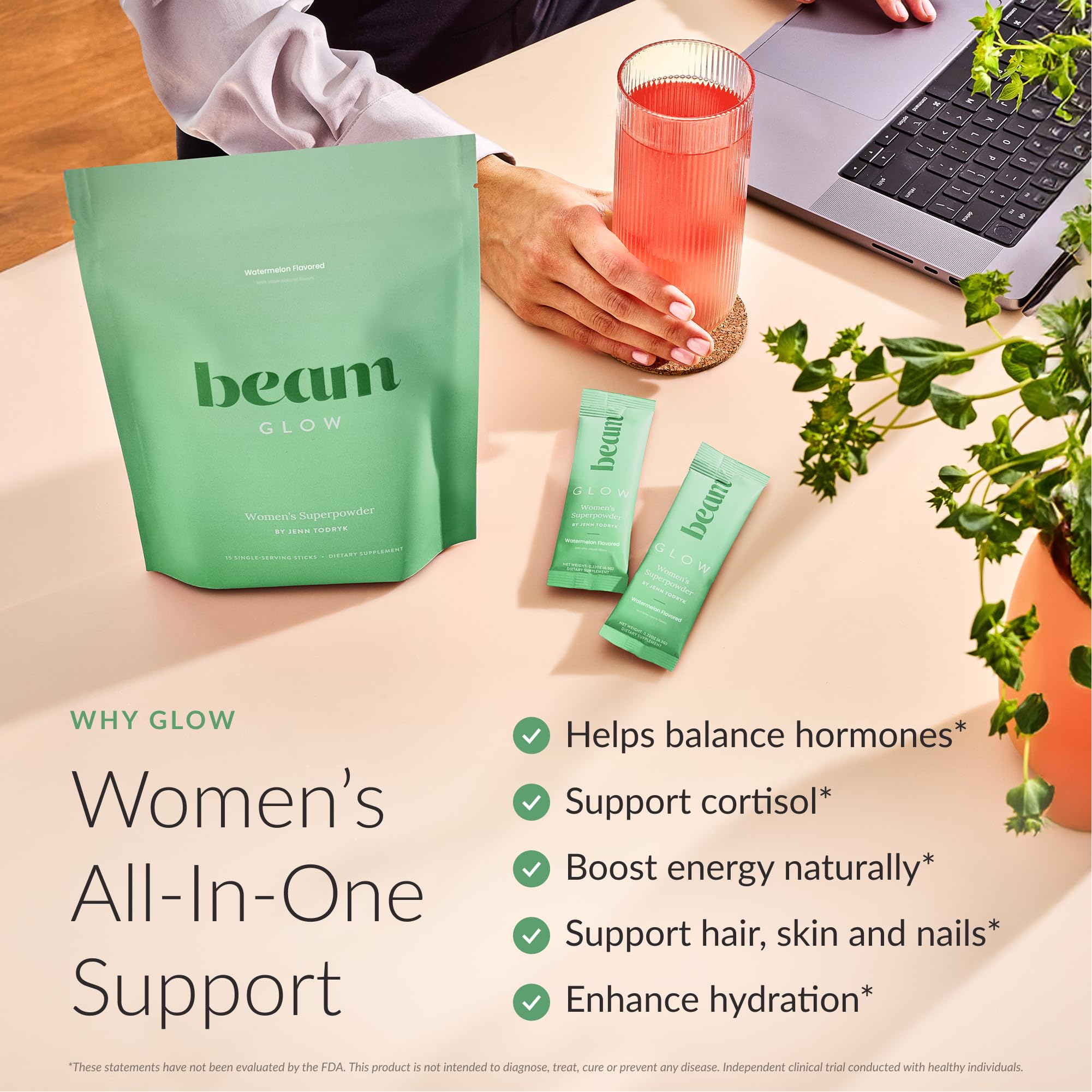 BEAM Glow polvo textura en primer plano, fácil disolución y mezcla