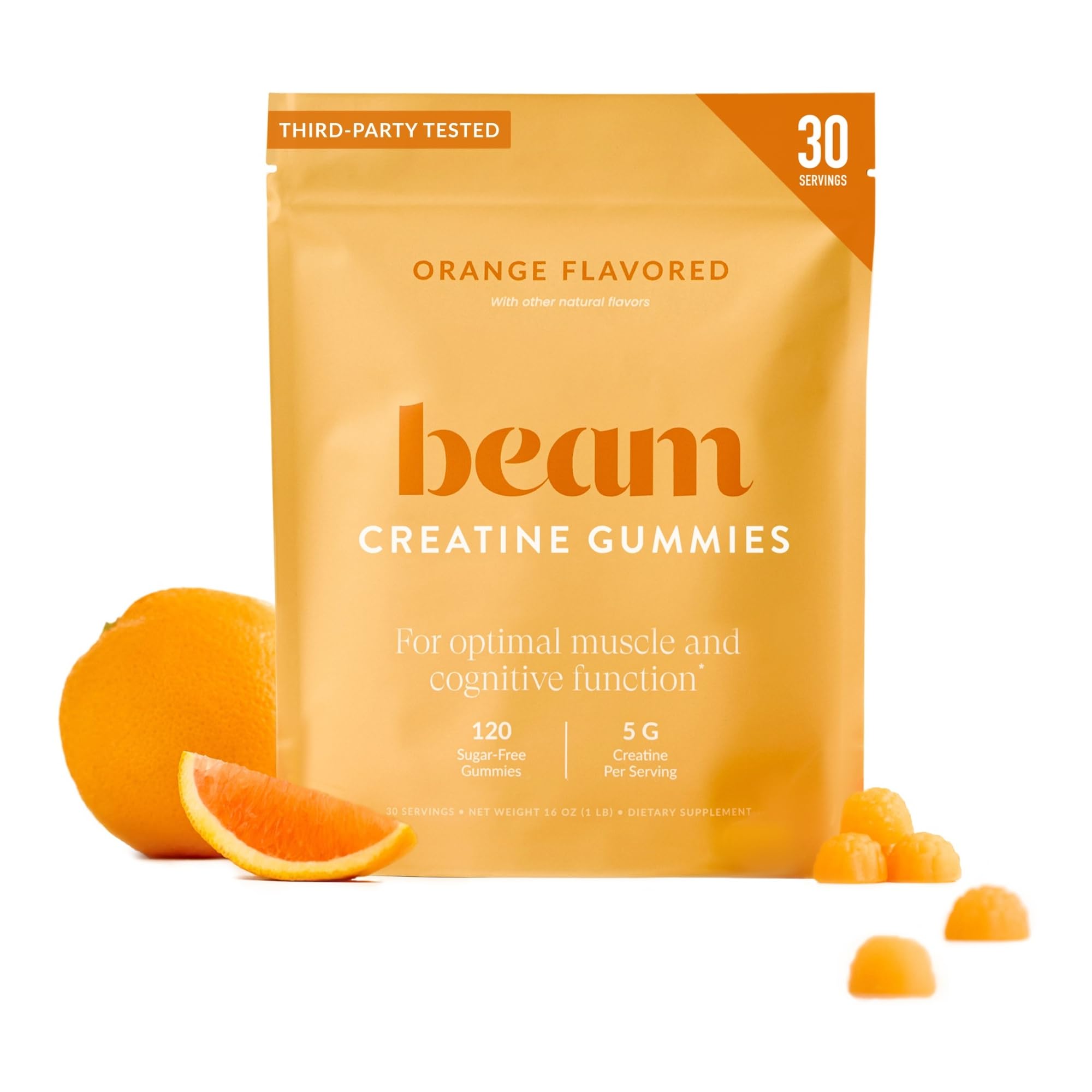 BEAM gominolas creatina vista frontal que destaca el envase práctico