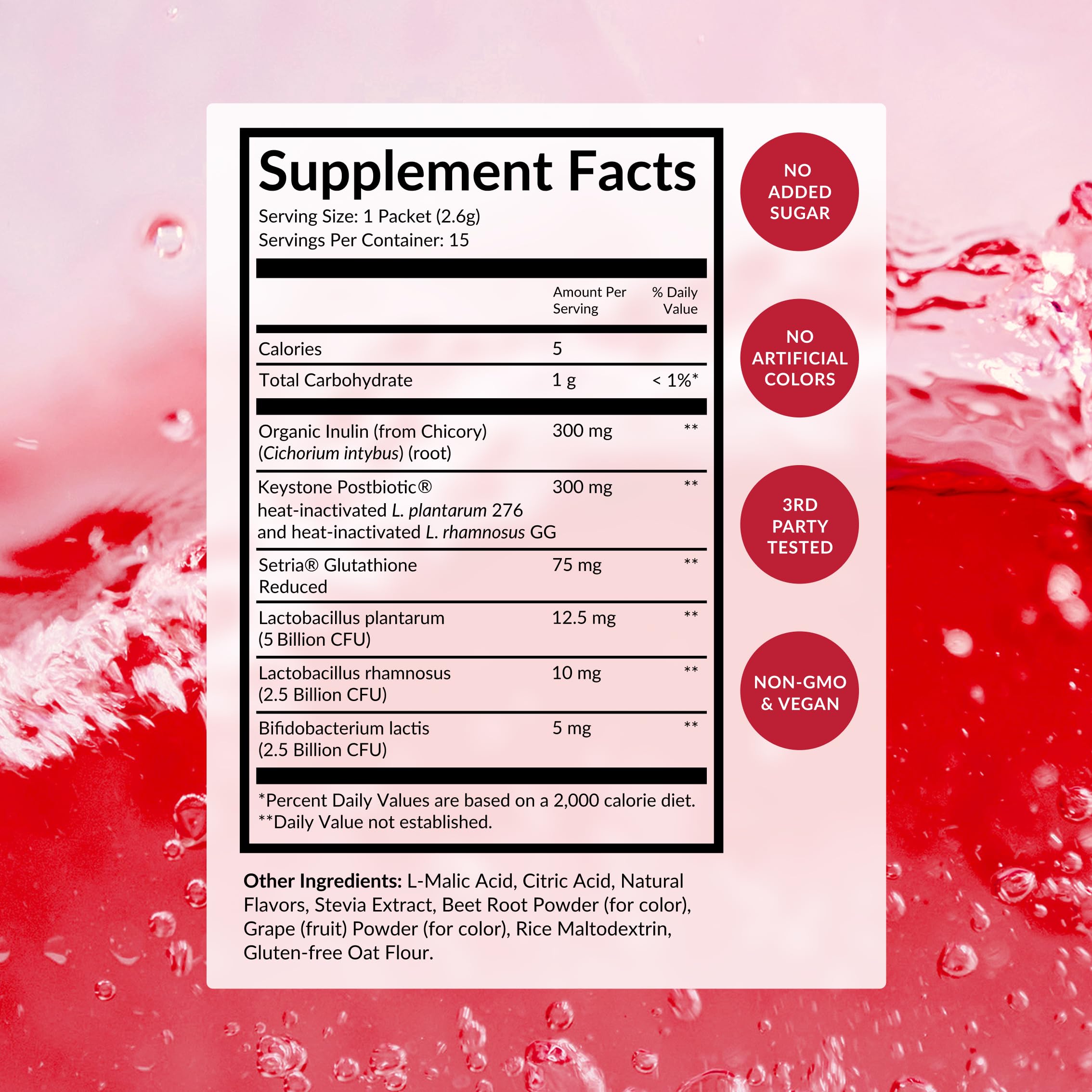 BEAM ingredientes en escena raíz de achicoria y frutos rojos, destaca prebióticos