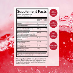 BEAM ingredientes en escena raíz de achicoria y frutos rojos, destaca prebióticos