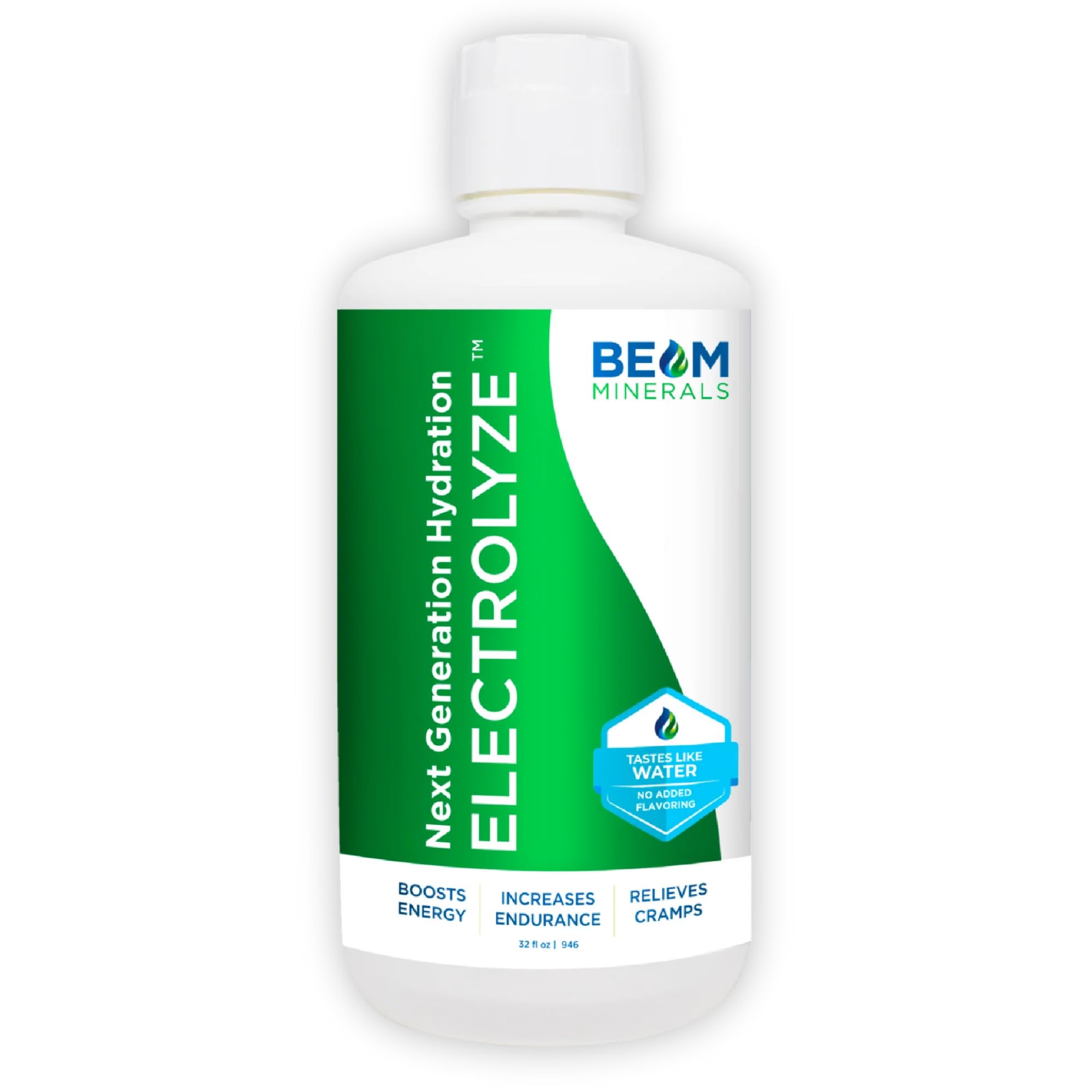 BEAM Minerals botella frontal mostrando formato y volumen, ahorro de espacio