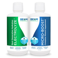 BEAM Minerals set frontal mostrando botellas y etiquetas claras para uso diario