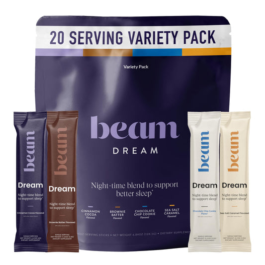 BEAM empaque frontal mostrando 20 porciones y beneficios claros