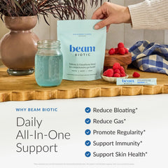 BEAM vaso con bebida mezclada en mano ilustrando consumo diario y conveniencia