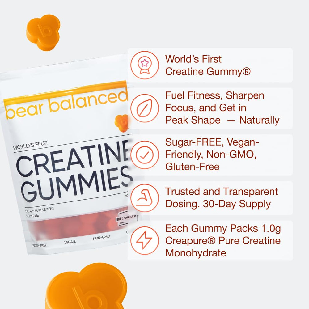 Bear Balanced gomitas dispuestas en fila indicando formato masticable y consumo fácil