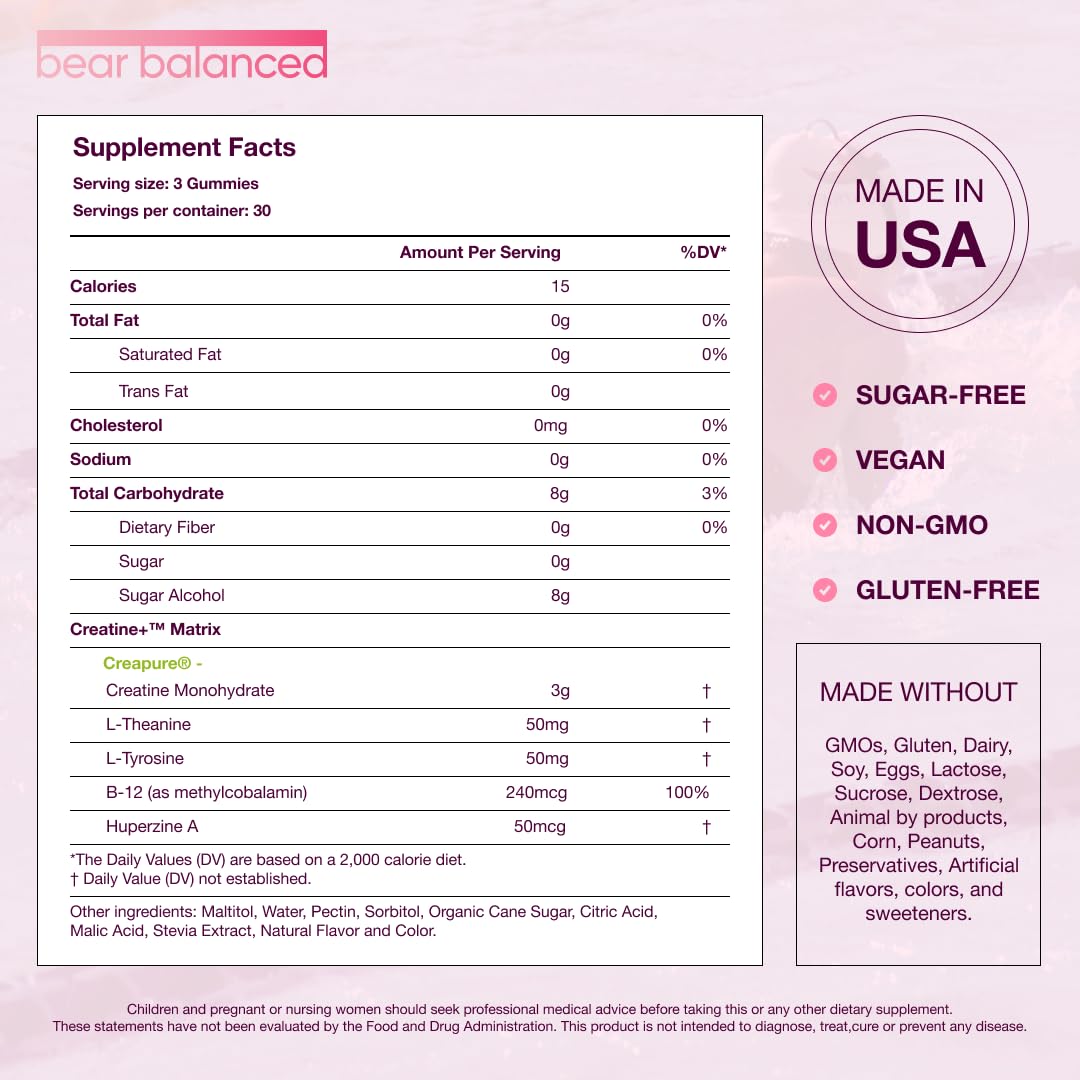 Bear Balanced ingredientes clave Creapure L-teanina y B12 visibles