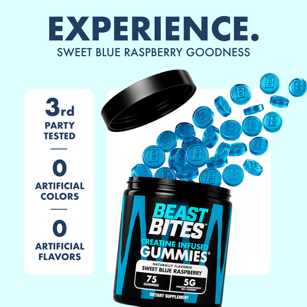 BEAST BITES gomita en mano antes de entrenar, facilita suplementación portátil y fácil