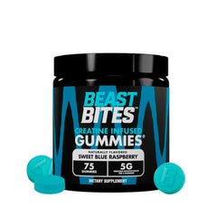 BEAST BITES envase frontal mostrando etiqueta y certificaciones, conveniencia instantánea