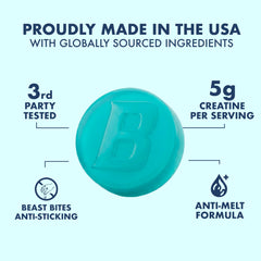 BEAST BITES primer plano de gomita, revela textura y atractivo para consumo rápido