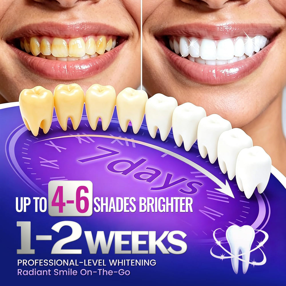 Comparación de tonos dental junto a tiras BeauQuay que ilustra posible aclarado