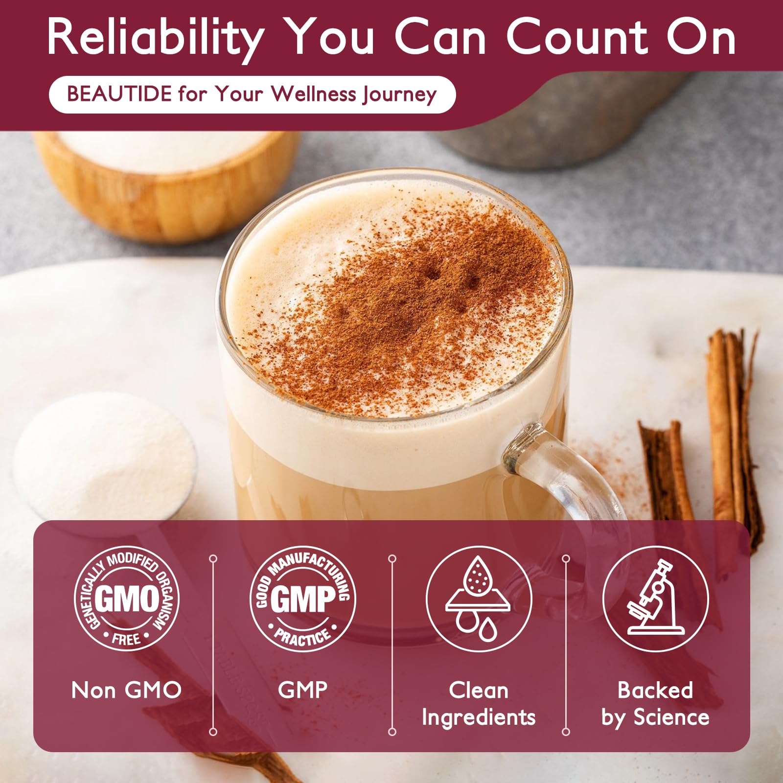 BEAUTIDE rutina diaria de colágeno, soporte para cabello y uñas.