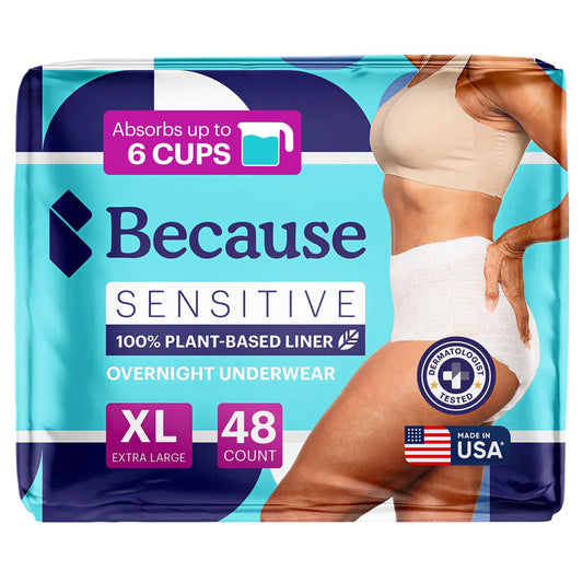Because empaque frontal mostrando cantidad y talla, confianza inmediata