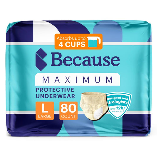 Because empaque frontal beige mostrando caja y diseño, conveniencia de compra