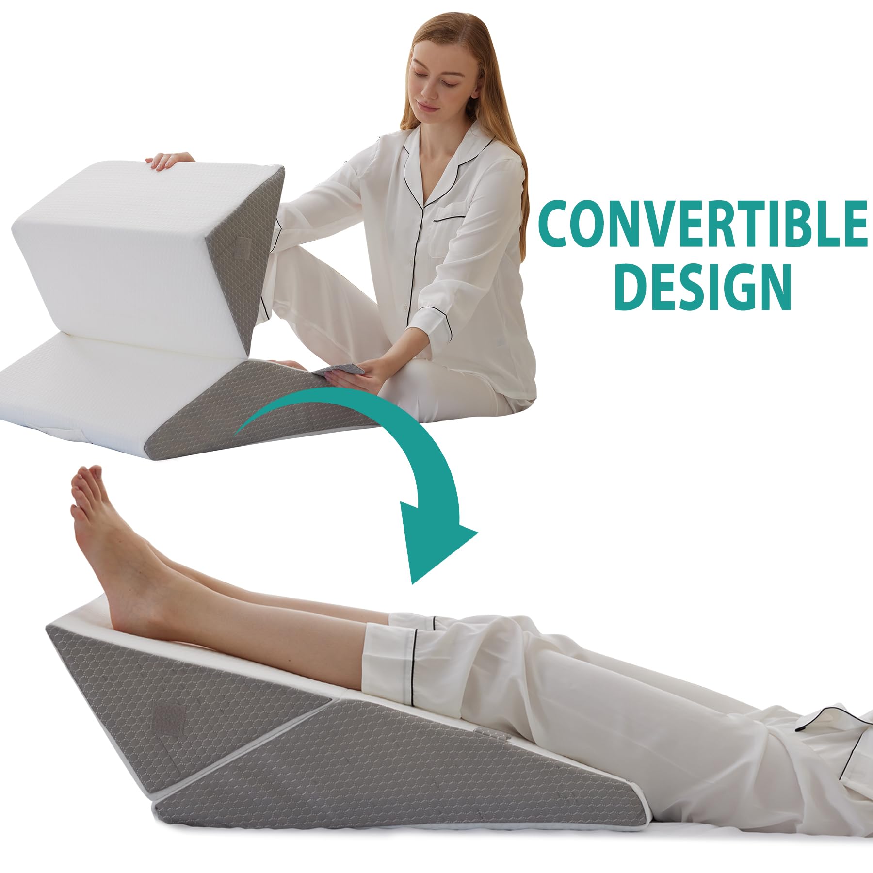 Bedluxe persona leyendo en cama con cuña para mejor postura
