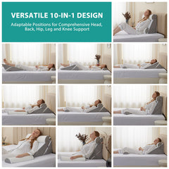 Bedluxe persona leyendo en cama con almohadas, mejora postura y confort