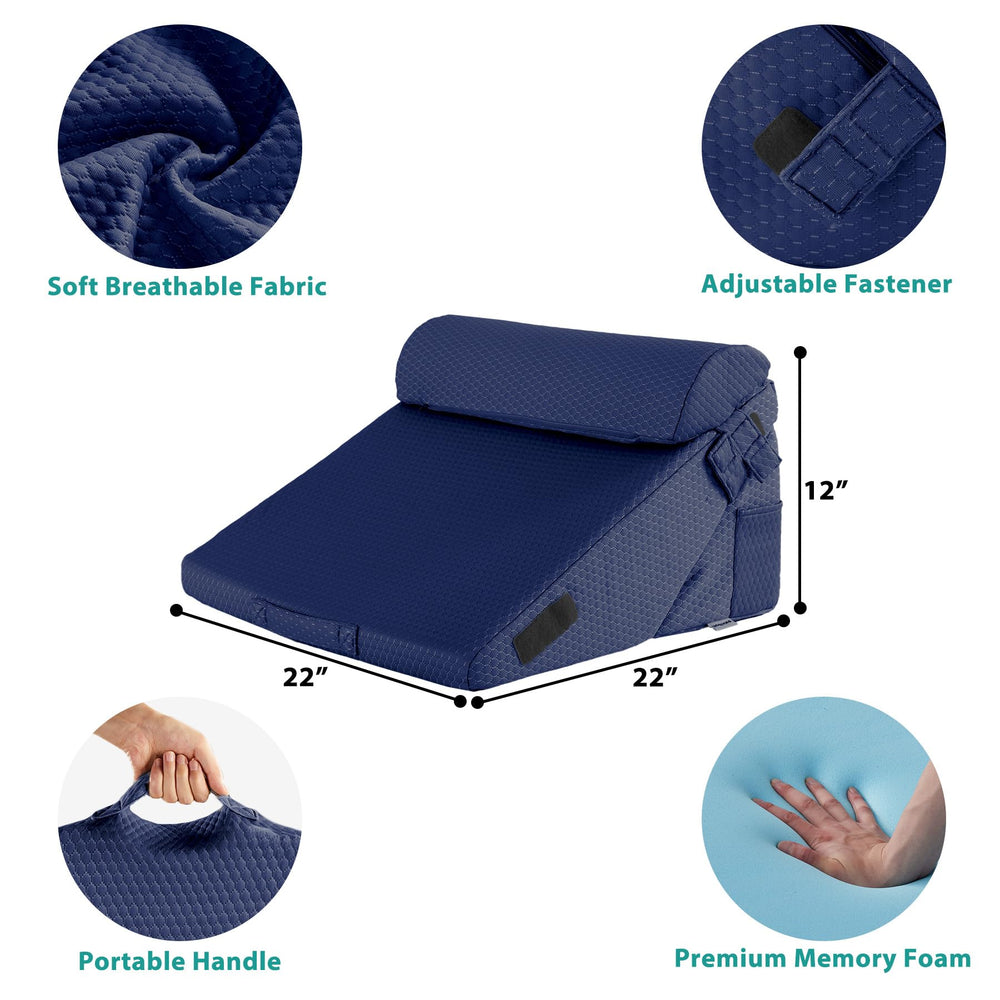 Bedluxe persona leyendo en cama con cuña para la espalda que mejora postura y confort