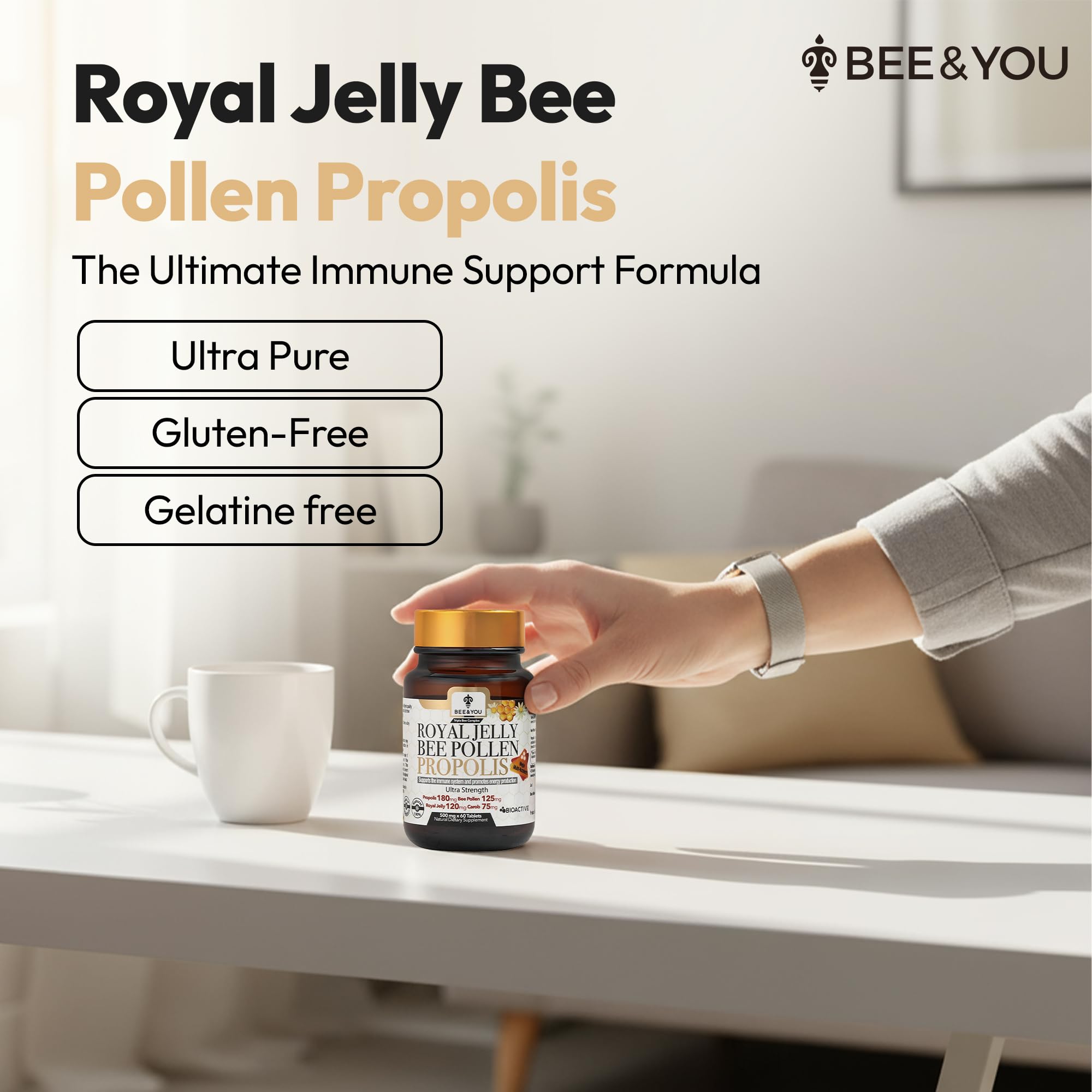 BEE & YOU primer plano de tabletas mostrando textura y fácil consumo