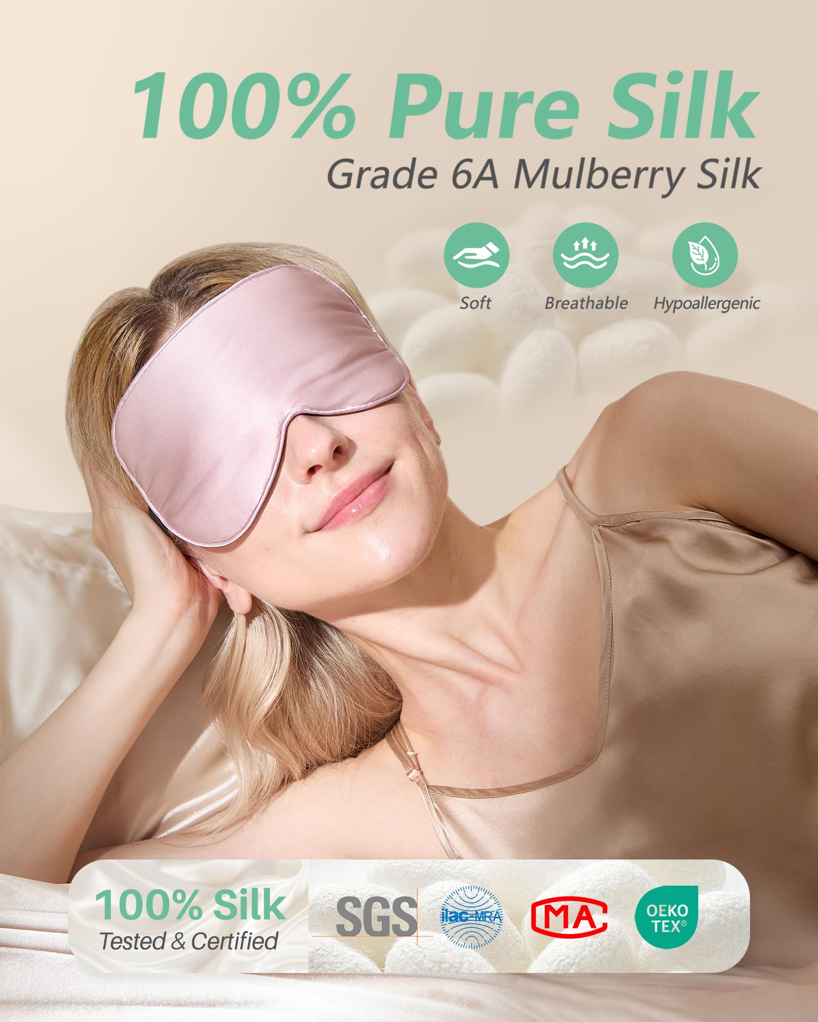 BeeVines detalle de textura de seda Mulberry suave para menor fricción facial