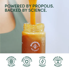 Beekeeper's Naturals cuchara con jalea real y polen, aporte nutritivo visible