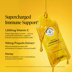 Beekeeper's Naturals etiqueta con ingredientes destacando vitamina C y propóleo