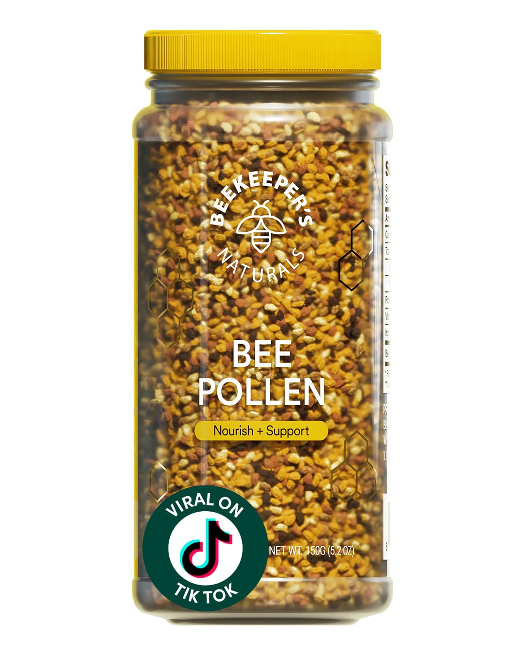 Beekeeper's Naturals frasco delantero mostrando etiqueta y beneficio de nutrientes