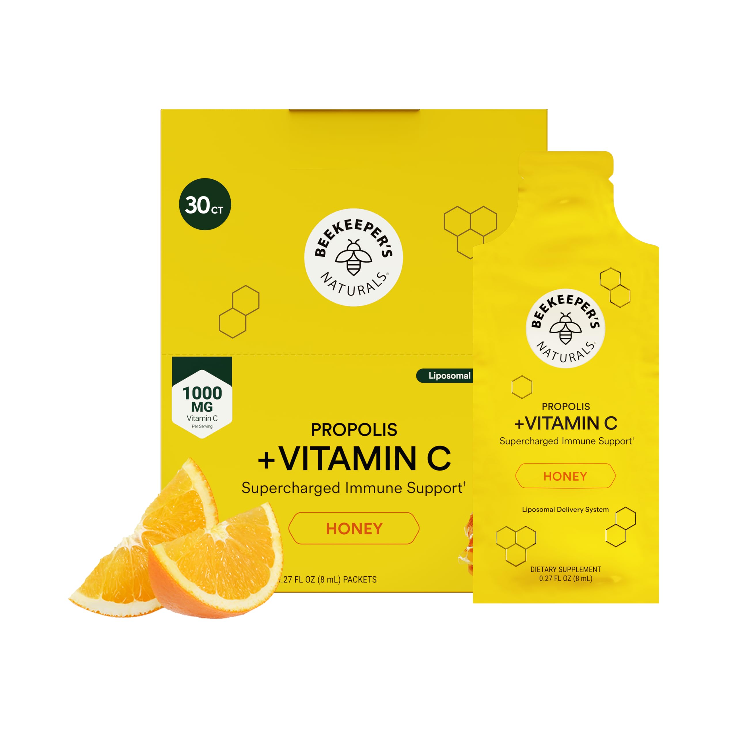 Beekeeper's Naturals frente del empaque mostrando suplemento y beneficios