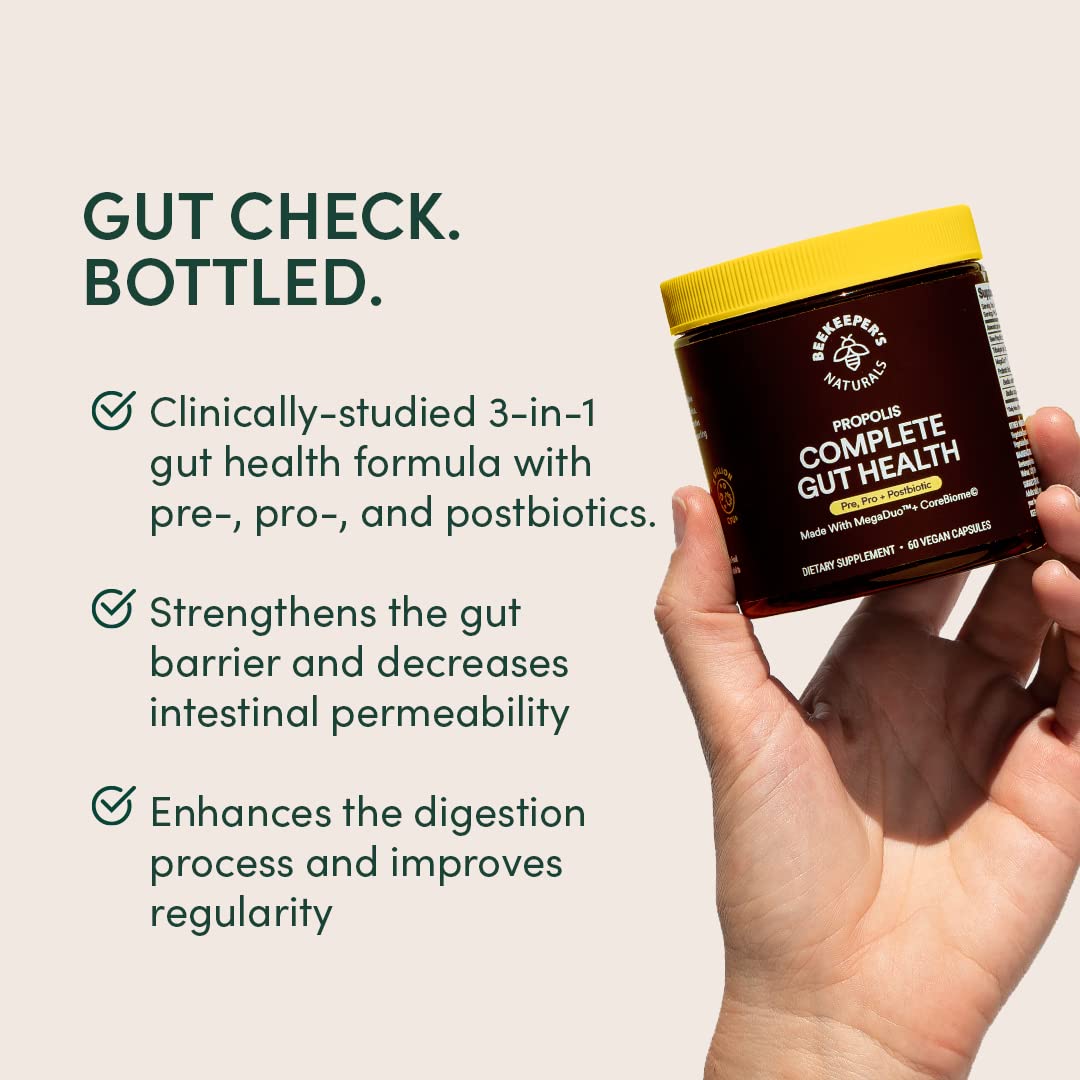 Beekeeper's Naturals detalle de etiqueta con ingredientes y beneficios visibles