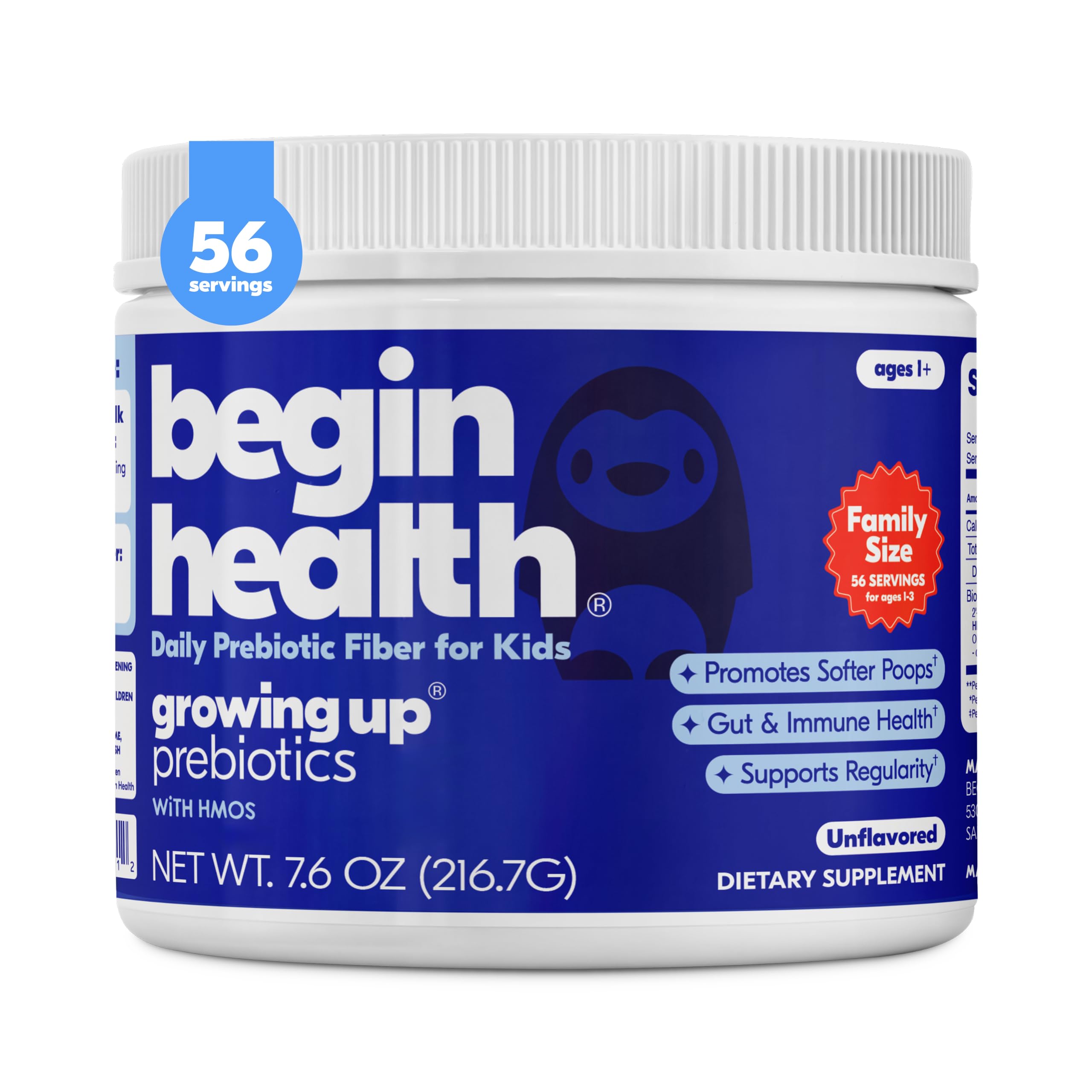Begin Health paquete frontal mostrando 56 porciones y beneficios visibles