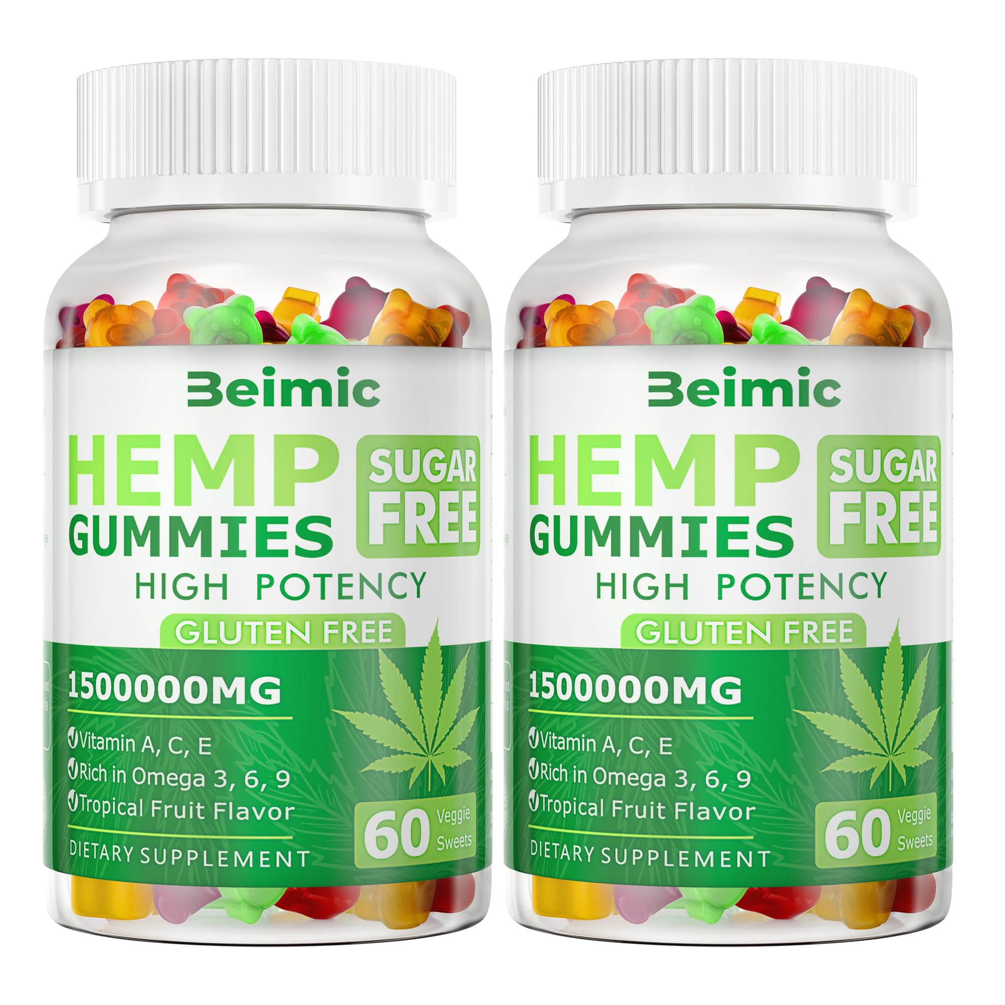 BEIMIC envase frontal mostrando 60 gomitas por botella y presentación doble