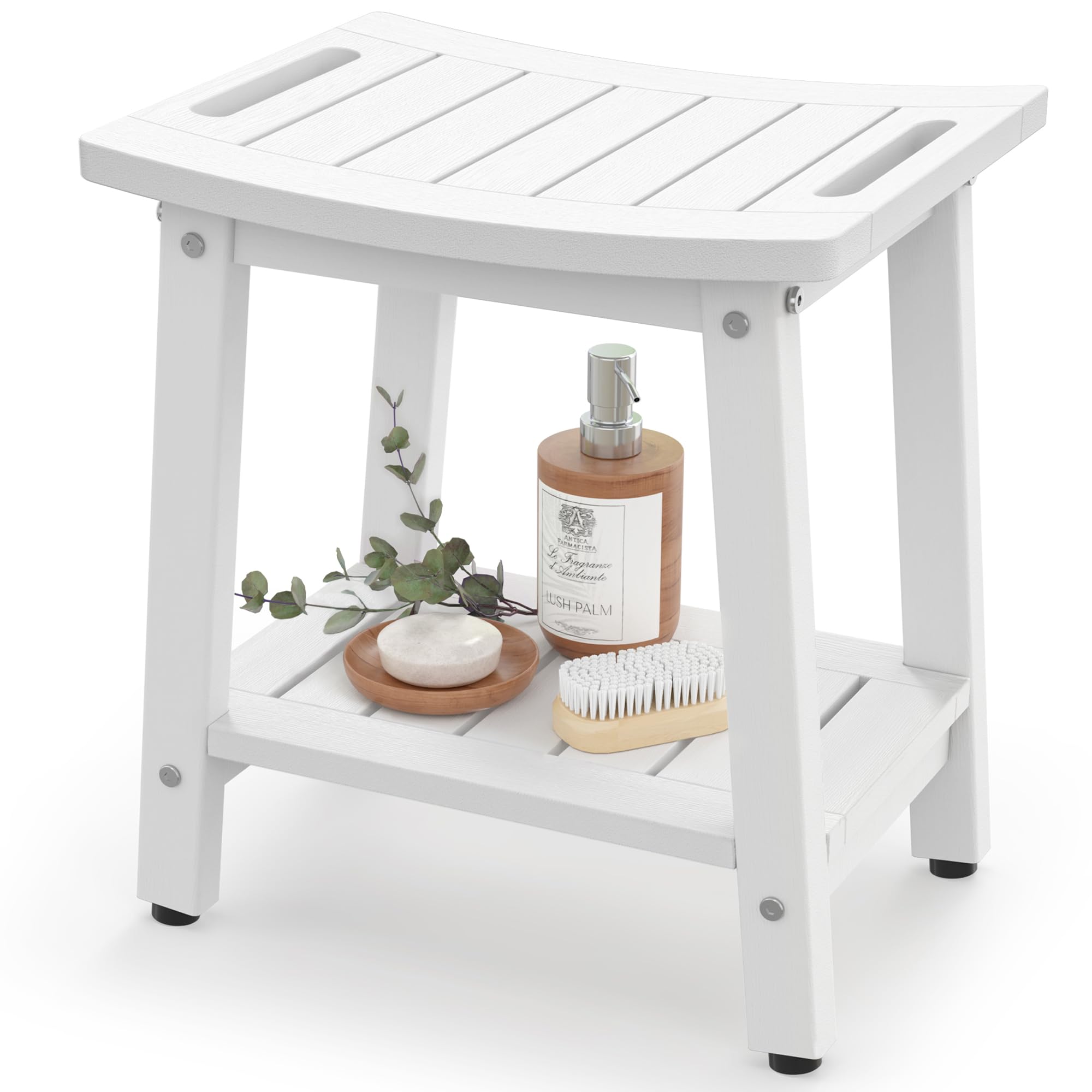 BEKVEM banco de ducha frontal blanco mostrando diseño estable y asiento cómodo